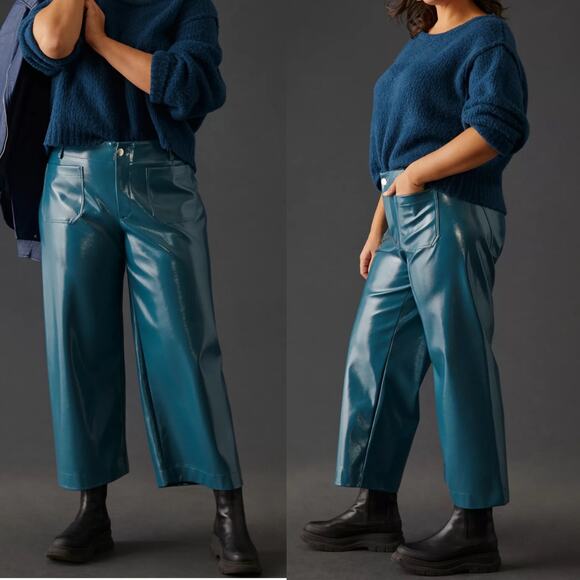 Maeve Pants - NWOT Maeve Anthropologie The Colette Blue Faux Leather Pants Size 32 Boho Rare